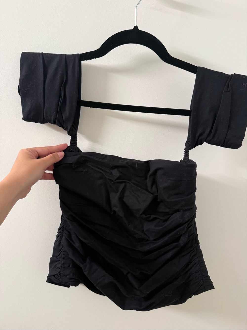 Reformation Black Ruched Strapless Adan Top